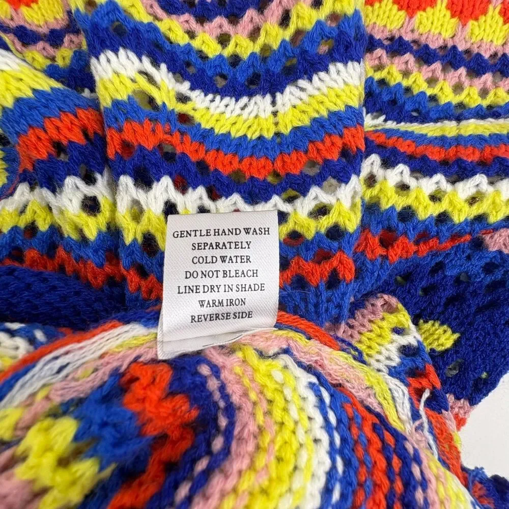 NWT Crochet Open Knit Colorful Striped Sweater Boho Beginning Boutique S/M